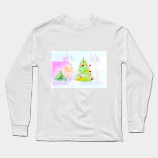 christmas landscape, christmas, winter, new year, holiday, festive, landscape, architecture, watercolor, design, art, painting, color Long Sleeve T-Shirt